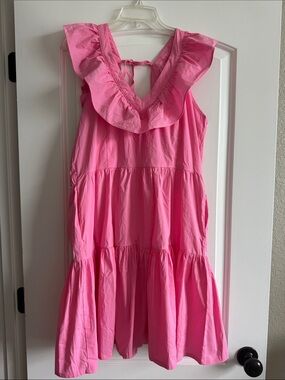 Annie Hot Pink Ruffled V-Neck Dress
